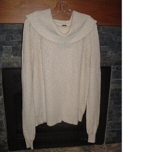 Free People By Your Side Cowl Neck Sweater Ivory Cream Knit Size Large